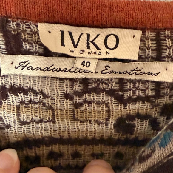 IVKO Woman 100% Wool Brown and Multicolor Patterned Yarn Long Jacket - Picture 3 of 12